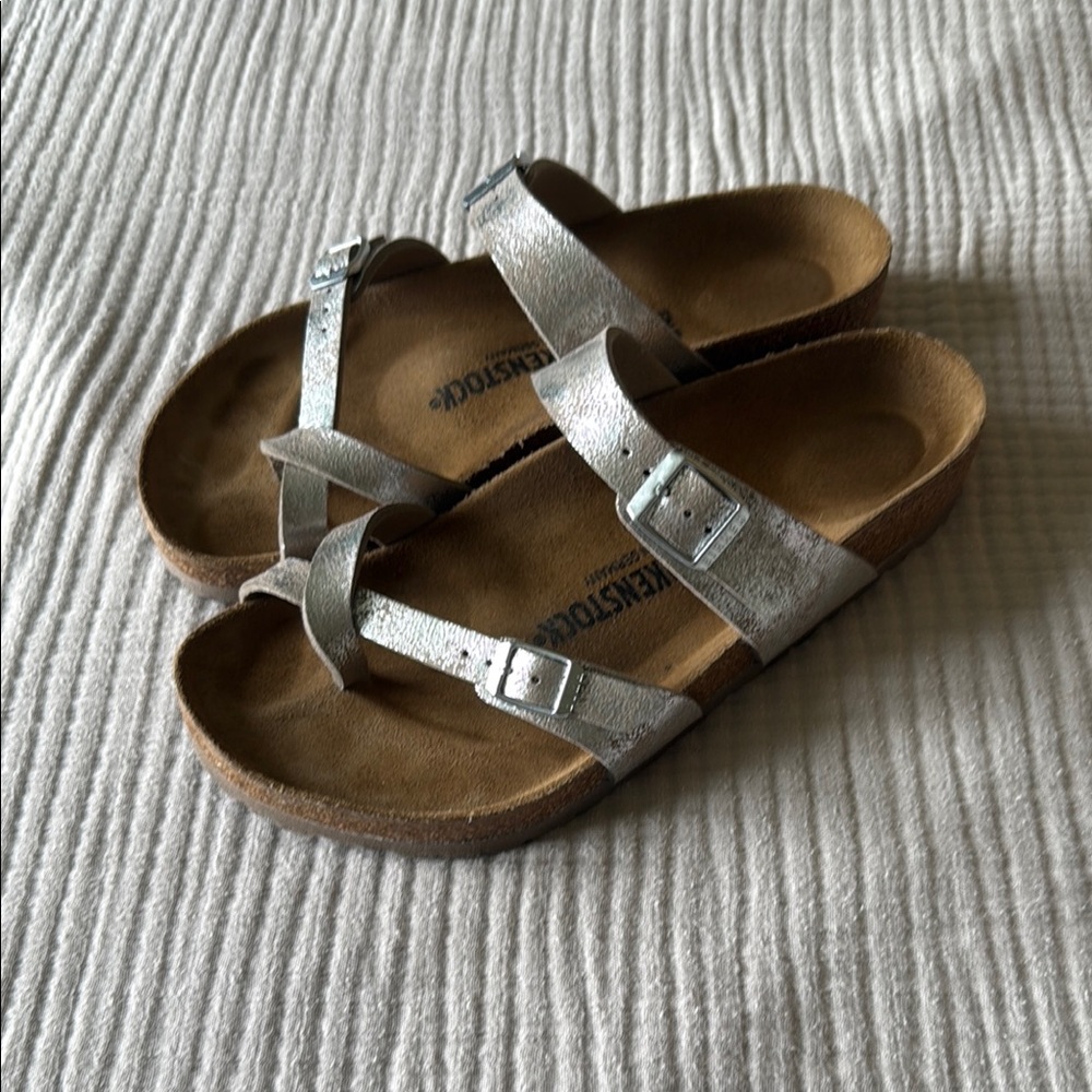 Birkenstock Mayari Washed Metallic Silver Sandals